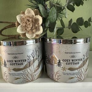 Bath & Body Works Cozy Winter Cottage Candle Set - Silver and Cream